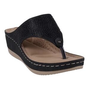 GC Shoes Women's Wagner Embellished Thong Wedge Sandals Black Size 8